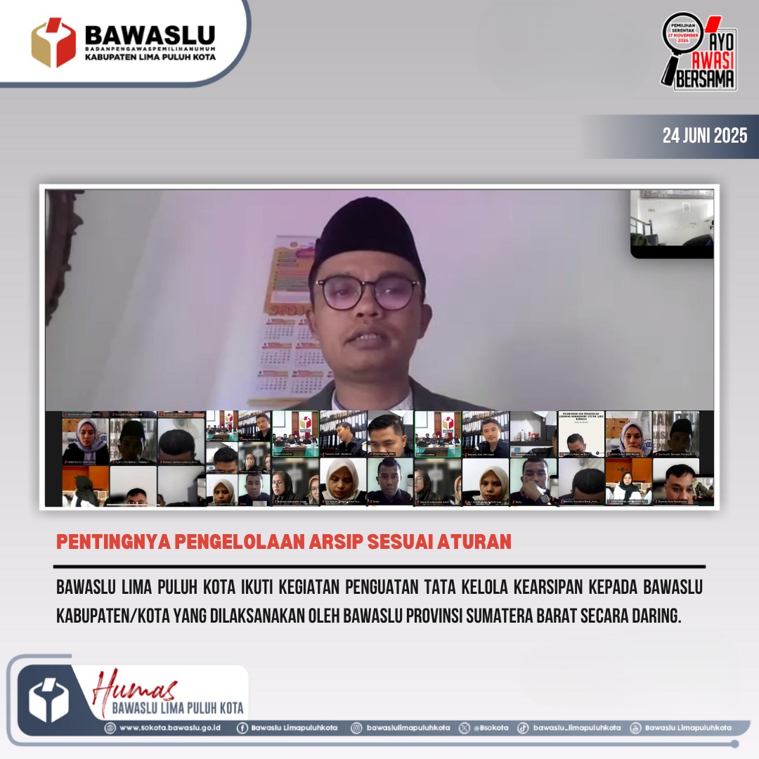 Anggota Bawaslu Provinsi Sumatera Barat, Febrian Bartez, saat memberikan arahan terkait tata kelola arsip, Selasa (24/6)