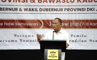 saat memberikan arahan Evaluasi Peningkatan Kapasitas dan Pembinaan SDM Bawaslu Provinsi dan Bawaslu Kabupaten/Kota pada Pemilihan Gubernur dan Wakil Gubernur Provinsi DKI Jakarta Tahun 2024, Jumat (7/3/2025).