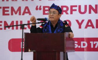 Anggota Bawaslu Puadi saat memberikan pengarahan kegiatan Pendidikan Pengawasan Partisipatif (P2P) bertema “Berfungsi dan Bergerak untuk Pemilu 2029 yang Bermartabat” di Serang, Banten, Selasa (15/7/2025).